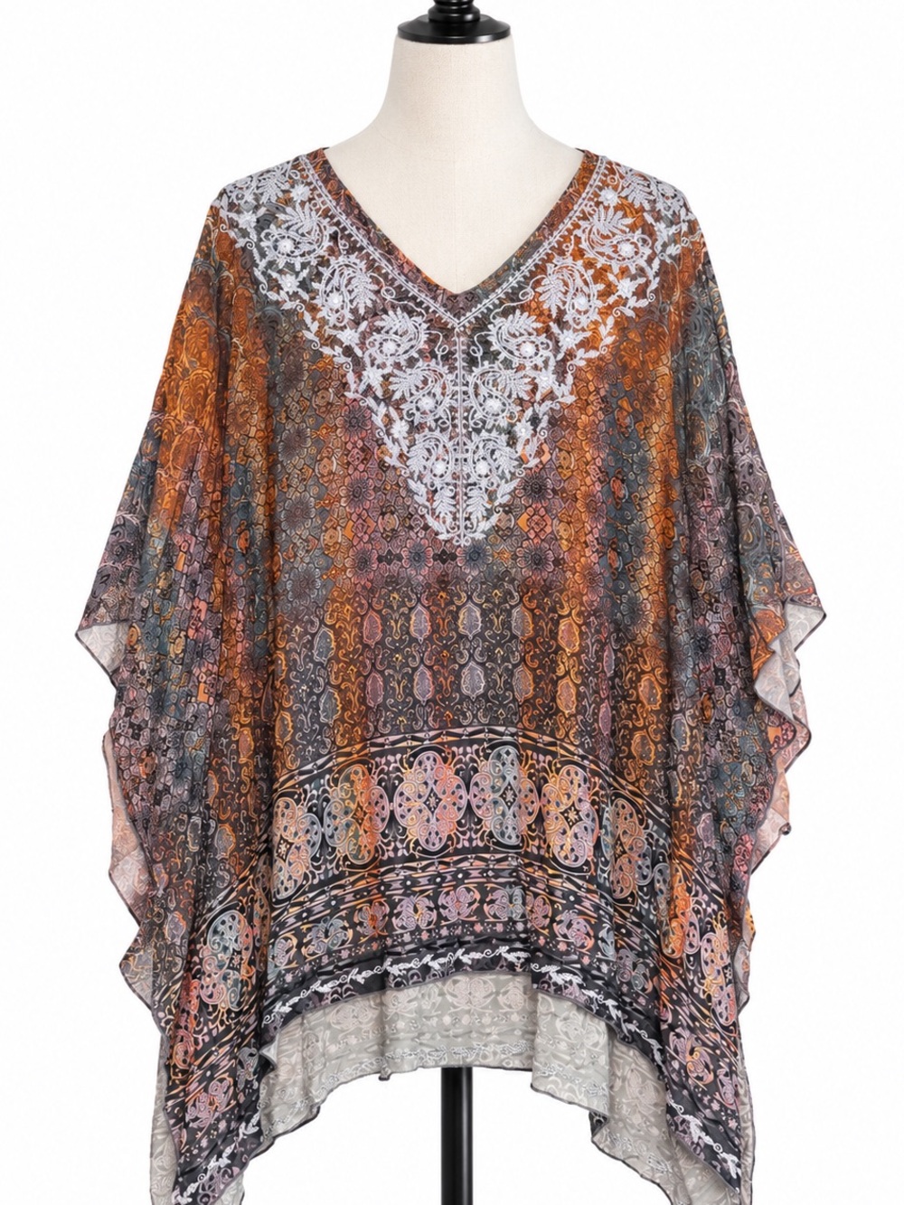 John Mark 1X Embroidered Boho Paisley Kimono Poncho‎ Tunic Plus Size